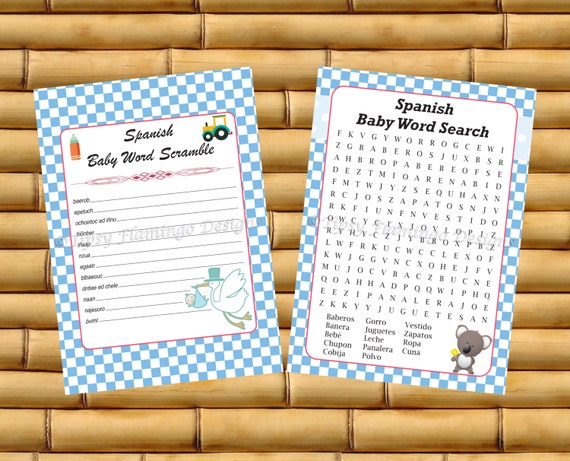 UNIQUE Baby Shower Games Spanish Word Scramble and Word