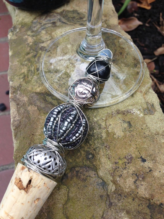 Beaded Wine Stopper with Natural Cork Wire by HouseEarleDesigns