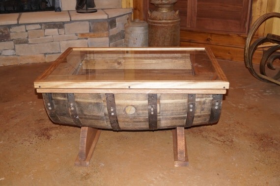 Whiskey Barrel Coffee Table With Shadow Box By