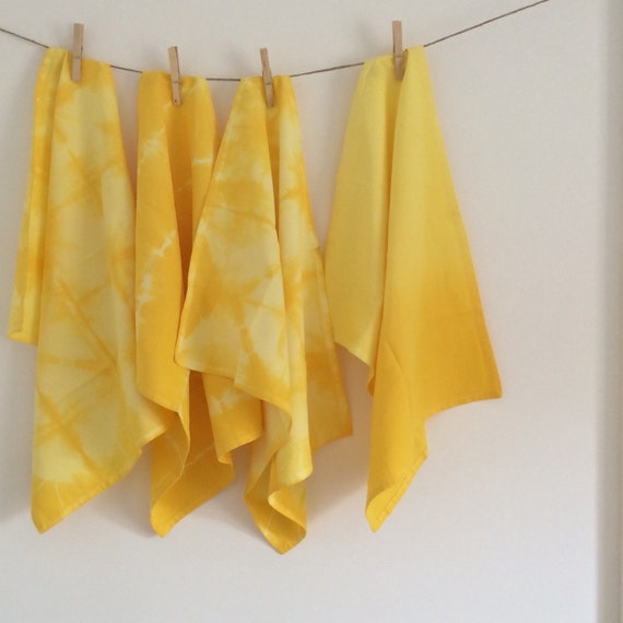 Items similar to Shibori dyed yellow tea towel on Etsy