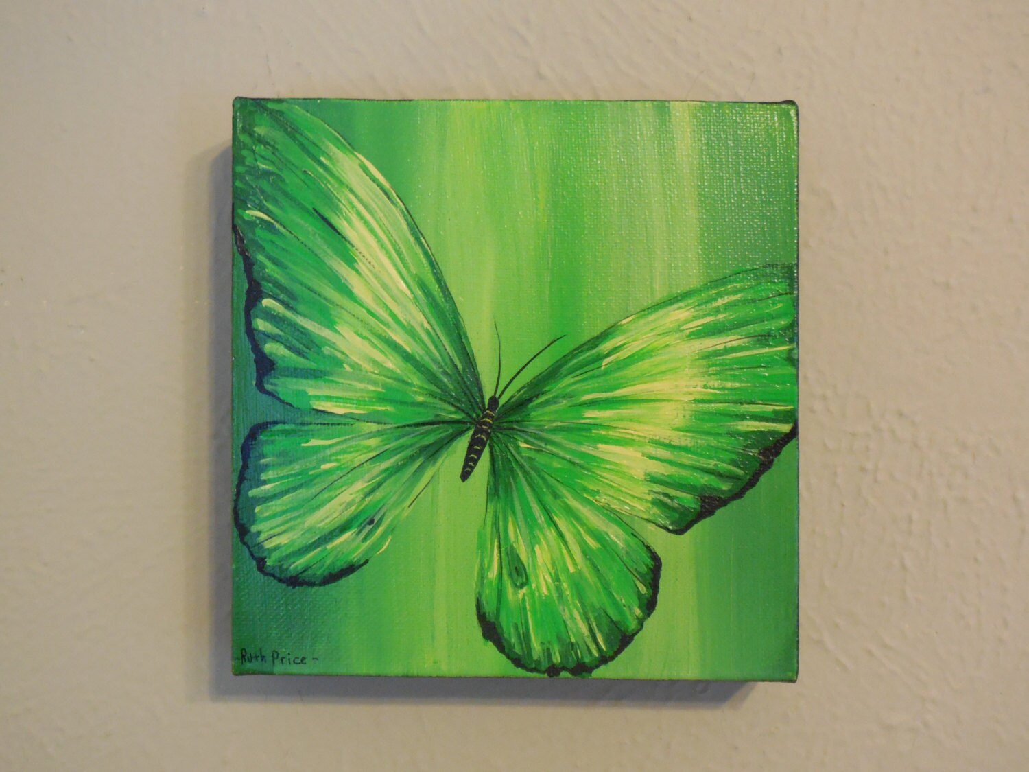 Original Green Butterfly Art Canvas