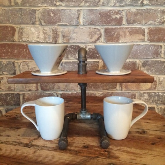 Two Cup Reclaimed Wood Coffee Pour Over Stand by ...