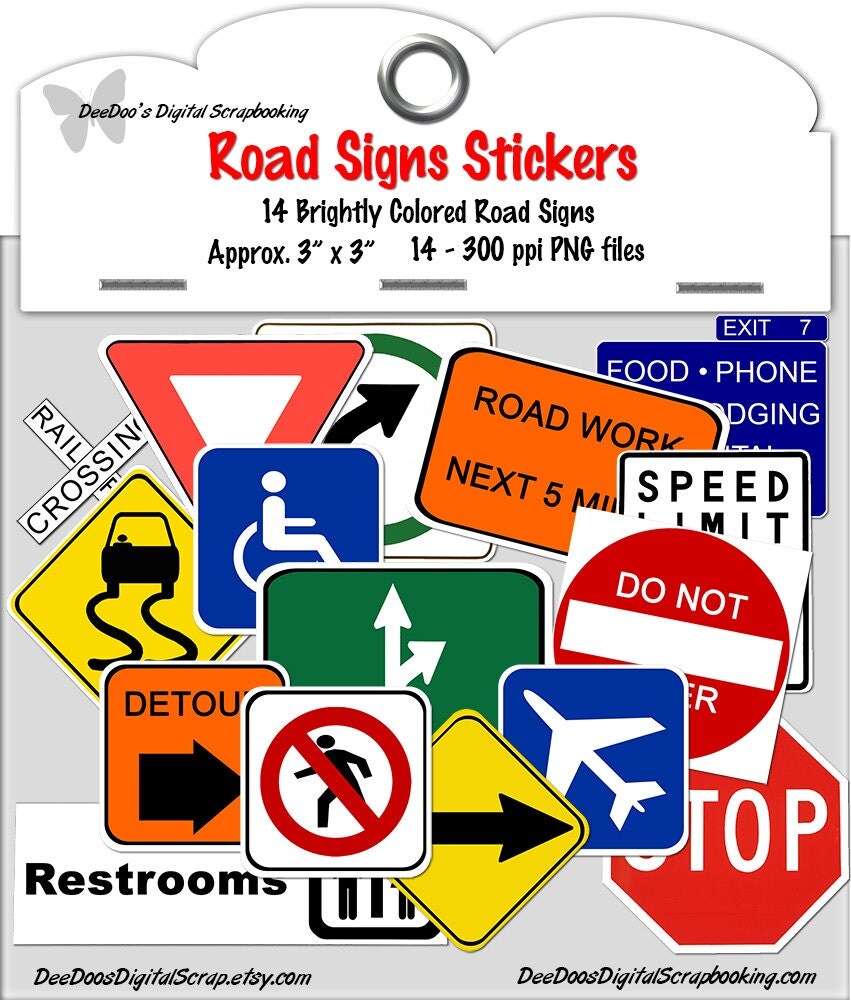 Digital Road Signs Stickers 14 colorful stickers approx.