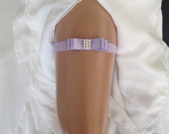 wedding garter, lilac bridal garter, lilac bow, crystal rhinestone/silver/gold