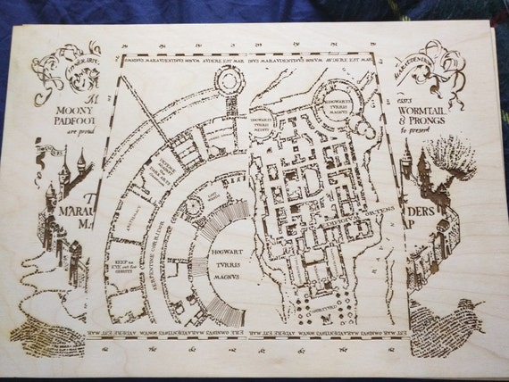 Wooden Marauders Map Engraved into Wood Harry Potter by Lasaris