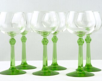 vintage green stem wine glasses