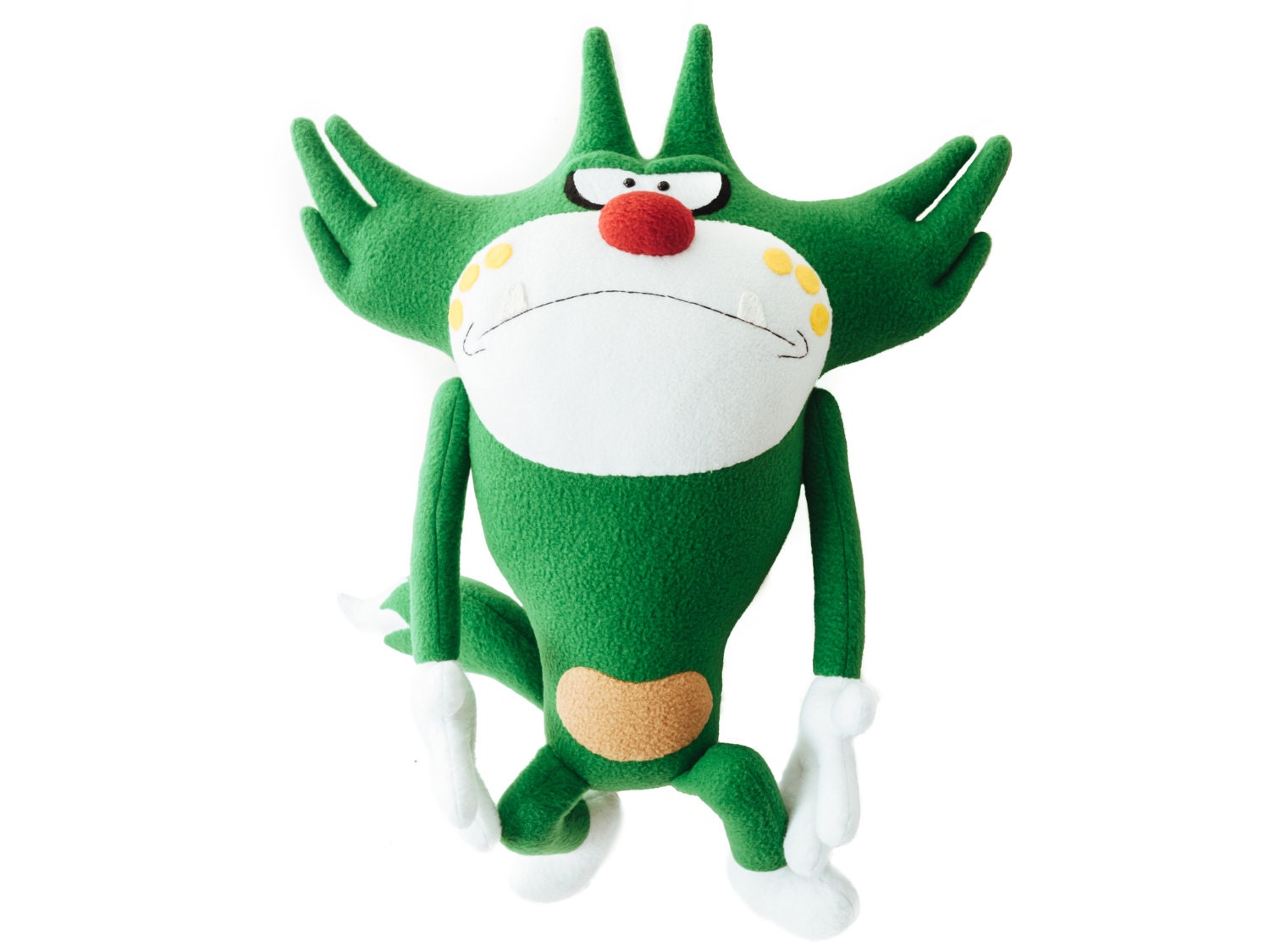 Green funny cat Jack cartoon handmade soft by LovelyToysAlevtina