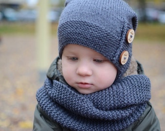 Knit Kids Slouchy Beanie, Toddler Boy Slouchy Beanie, Boys Merino Wool Slouchy Winter Hat, Gray Slouchy Boys Hat, Winter Hat For Kids