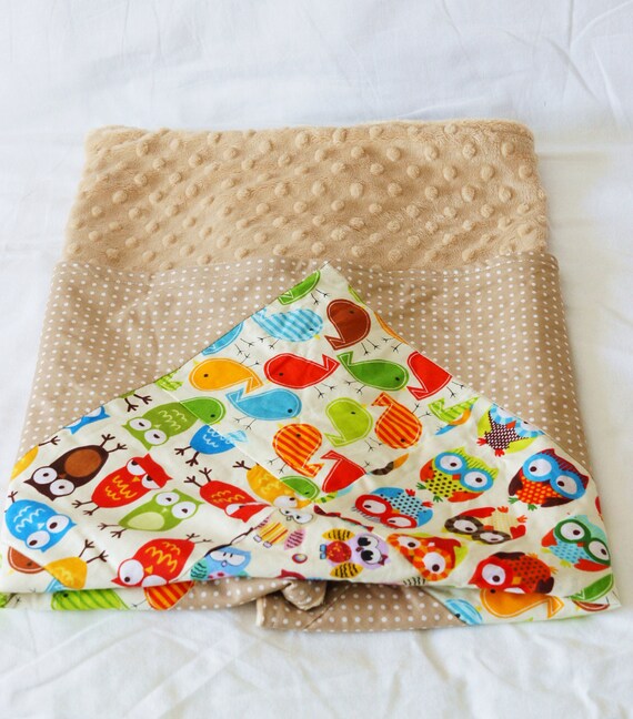Plush Beige Owl Baby Blanket