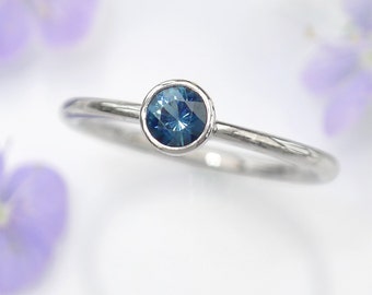 Fair Trade Blue Sapphire Engagement Ring | Ethical Recycled Platinum | Handmade to Size in the UK