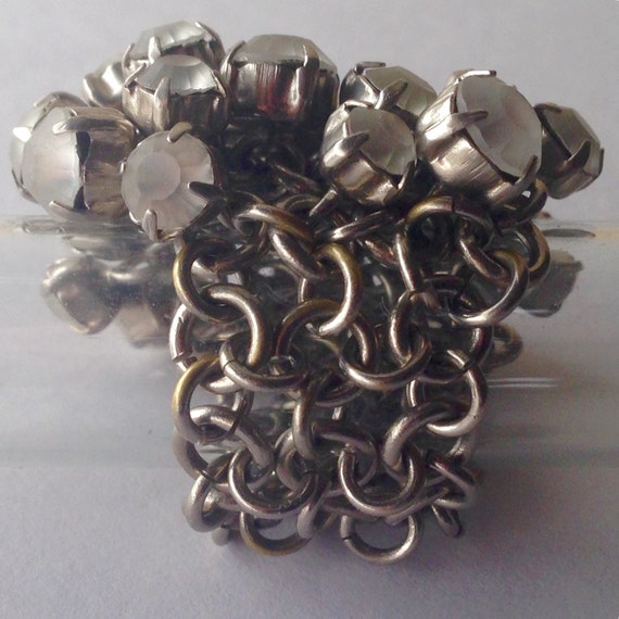 Vintage artisan statement ring chain ring with white by NUKOBRANDS