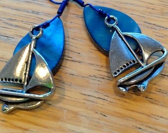 Blue Sail Boat Earrings