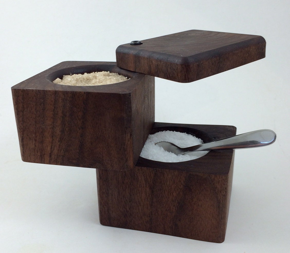 Double Decker Wood Salt Cellar Walnut