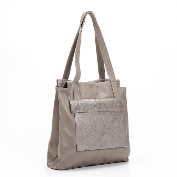 Clearance Sale Grey leather tote bag with by MeravSegevBags