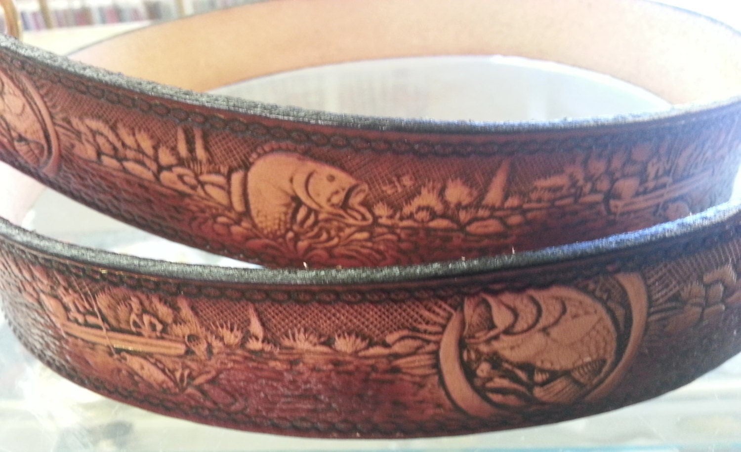 Bass Fishing Designed Leather Belt by SportsTradingPost on Etsy