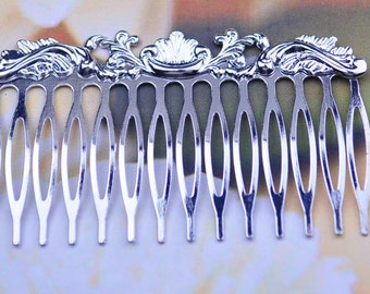 5pcs silver plated Hair Combs.large shiny silver hair combs,14 teeth hair combs 74x45mm