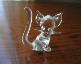 Adorable Miniature Glass Cat Figurine