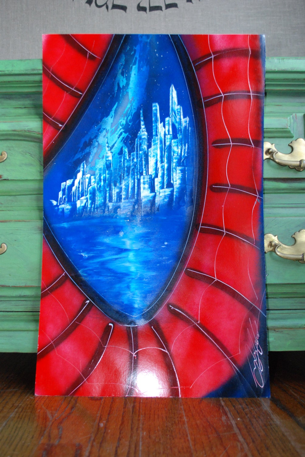 Spray Paint Art Spiderman Eye New York Skyline By NewYorkChudoShop   Il Fullxfull.744303859 Hxe2 