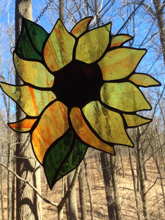 9 x 8 Stained Glass Sunflower Window Panel by GazellaStainedGlass