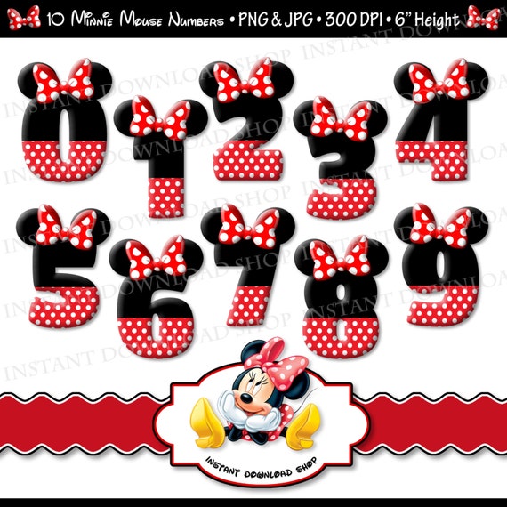 INSTANT DOWNLOAD Minnie Mouse Numbers Minnie Mouse Digital