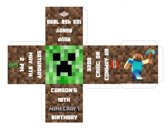 Minecraft 3D Invitation Minecraft Birthday by DestinyInvitesYou
