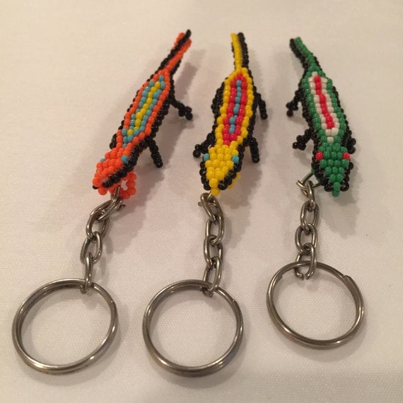 Items similar to Handmade Beaded Gecko Lizard Keychain Handcrafted