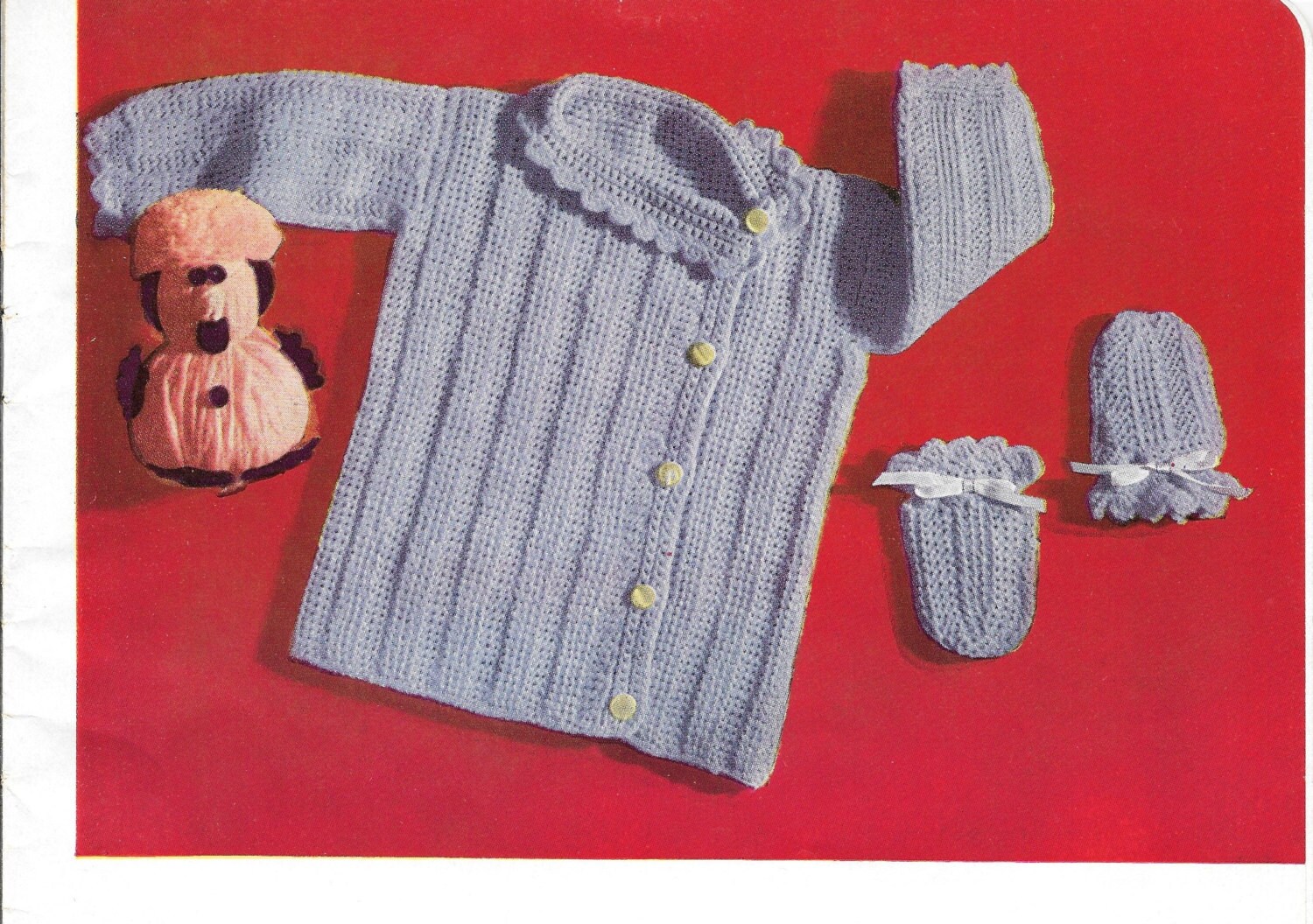Crochet Baby Boy Jacket and Mittens Pattern Vintage 1950s