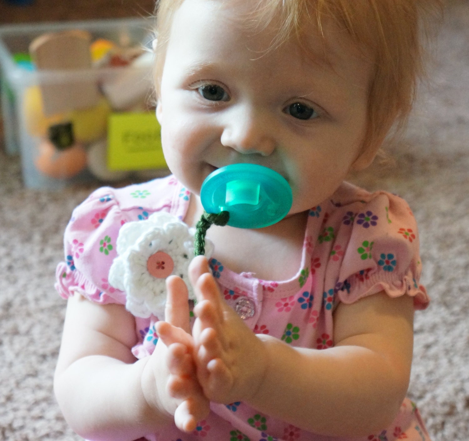 Pacifier Clip set for baby girls pink and white by FromGogasHands