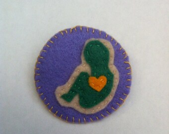 Baby Womb brooch - green and purple