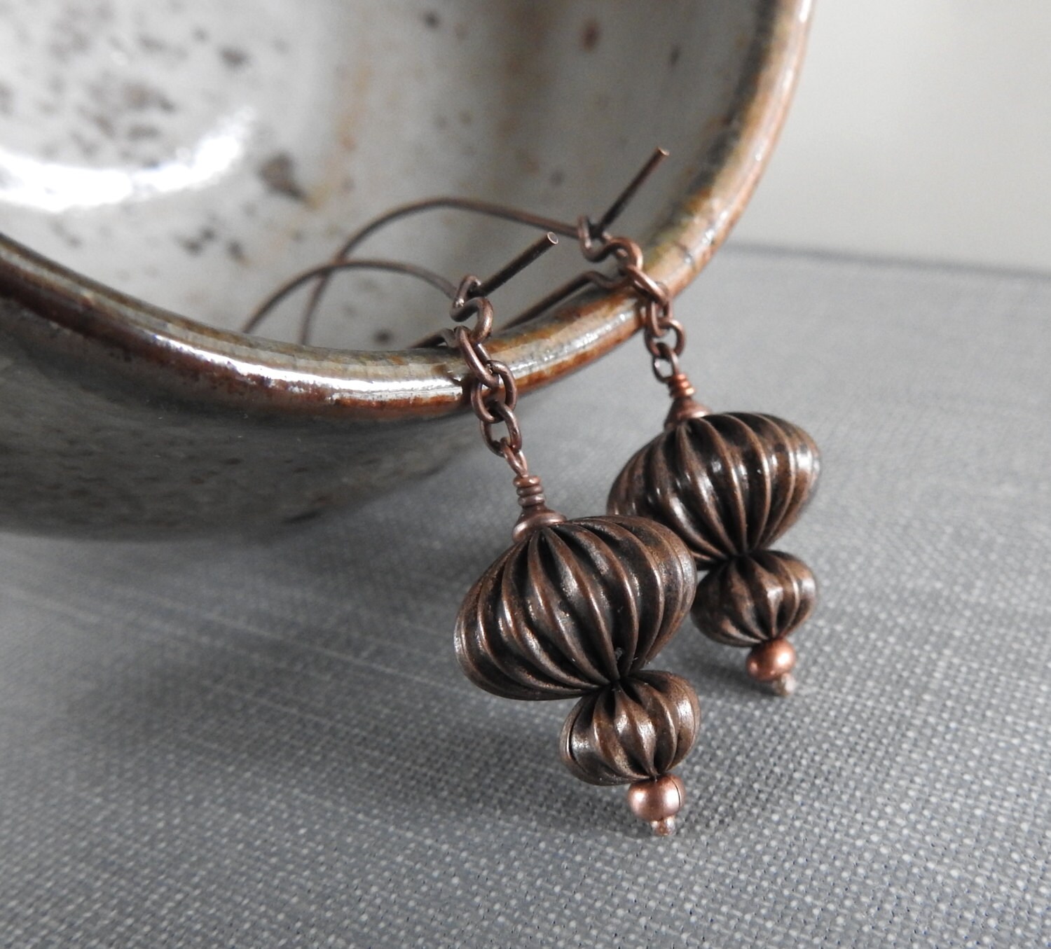 Copper Earrings Corrugated Copper Copper Grooved by fiveforty