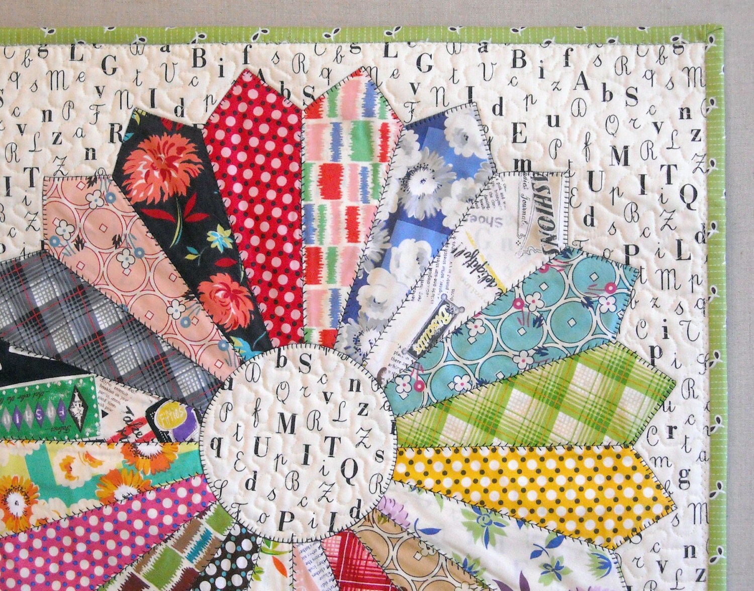 Extra Large Quilted Pillow Sham Dresden Plate Japanese 30s