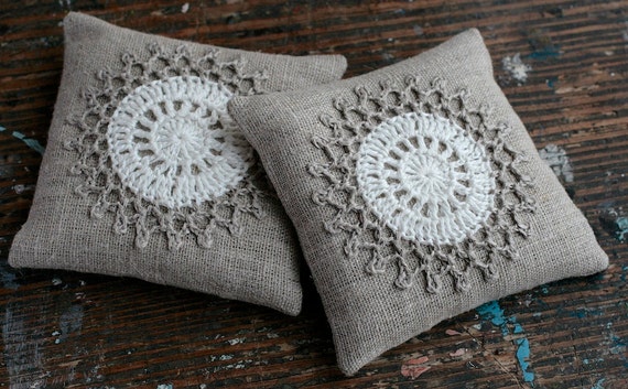 Lavender sachets -- crochet motif -- set of 2