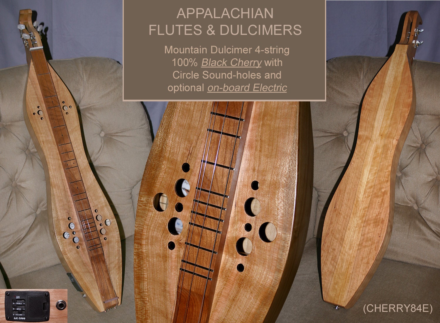 Mountain Dulcimer 4string Cherry with Custom Case and