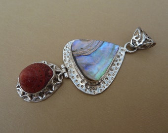 Paua Shell Pendant, Sterling Silver Pendant, Handmade Pendant, Gemstone Pendant, Hinged Pendant, Unique Pendant - One Pendant