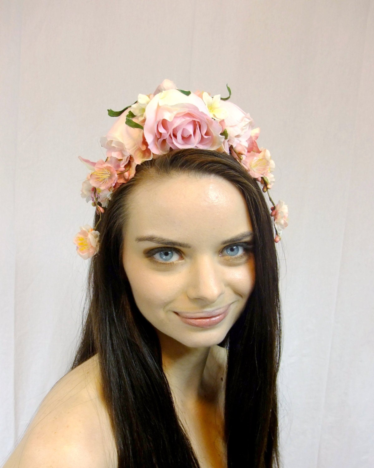 Pink Rose Bridal Crown Pink Flower Crown Floral by RuthNoreDesigns