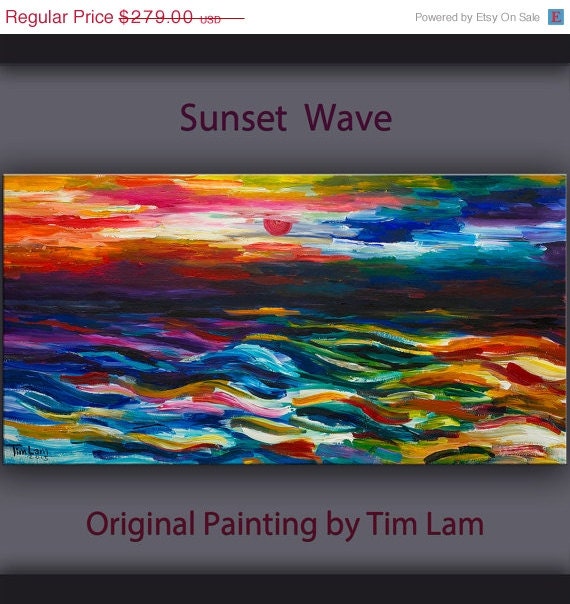 Sale Original abstract sea art oil painting Sunset by elseart