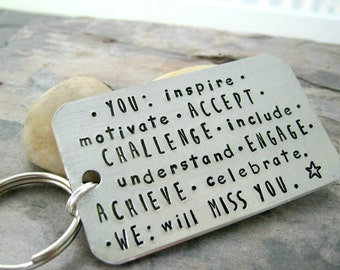 Going Away Gift Keychain, rounded aluminum rectangle, silver split ring, customize this with your own quote, retirement gift, co-worker gift