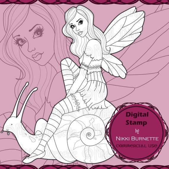 Digital Stamp - Printable Coloring Page - Fantasy Art - Fairy Stamp - Shelby Version 2 - by Nikki Burnette - COMMERCIAL USE