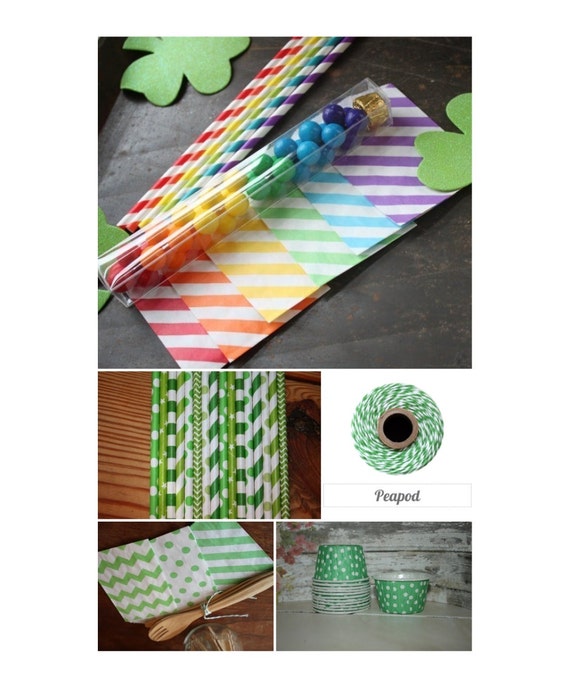 St Patricks Party Pack -- Favor Bags, Straws, Candy Tubes, Nut Cups, Bakers Twine -- blue, purple, green, yellow, orange, red Il_570xn