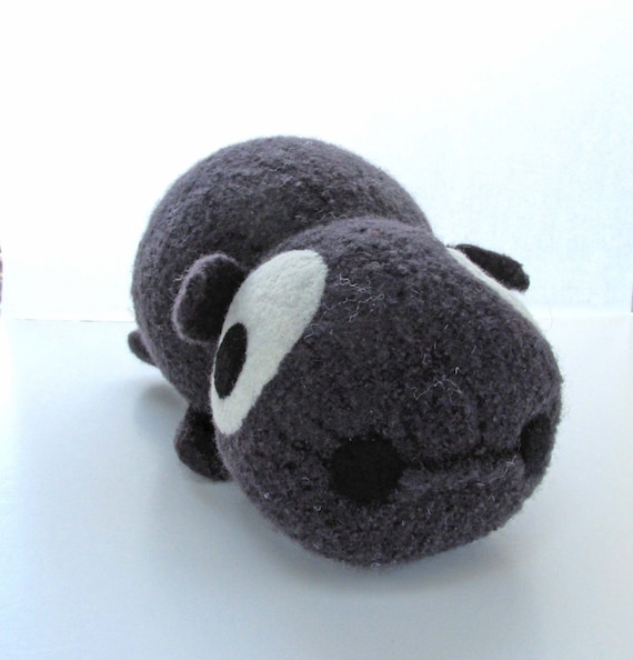 Hippo Snooter-doot -– whimsical soft-sculpture, huggable art, collectible stuffie, handknit-felted wool softie, joyful creature, cute gift