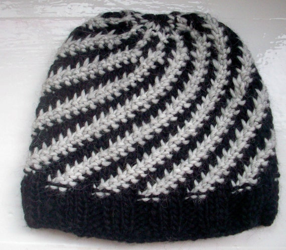  Beanie, warm, hand knitted, wool, black, silver grey, man, woman