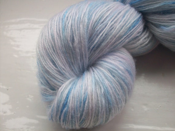 Lace weight yarn hand painted 100g. fine mohair pale blue, ivory, palest pink cloud
