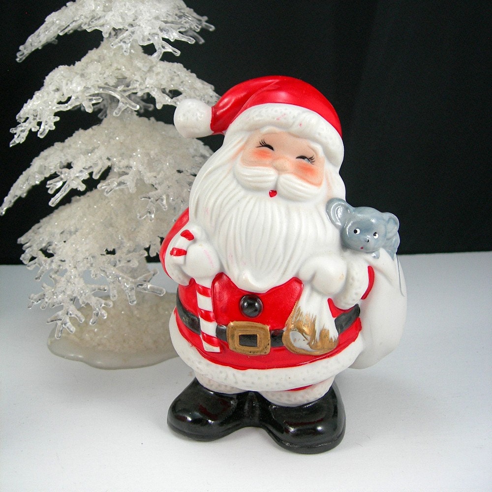 Christmas Santa Claus Figurine Bisque Ceramic Coin Bank