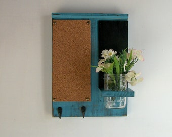 Robin Egg Blue Distressed Rustic Wood Cork Board Black Board Bulletin Board Message Center