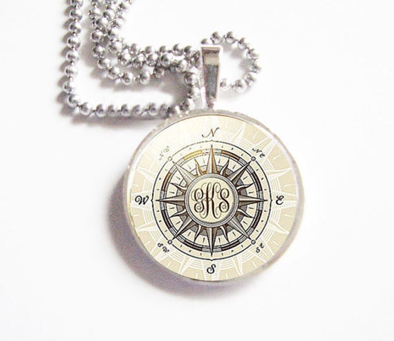 Compass Monogram Necklace Personalized necklace by abellagift