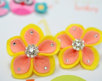 New! 2pcs handmade felt flowers--yellow (FT1023)