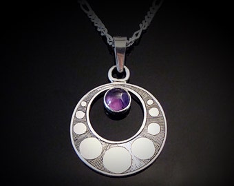 Hand Engraved Art Deco Inspired Sterling Silver And Amethyst Necklace