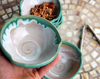 Snack Bowl or Rice Bowl in Turquoise and White- Made to Order
