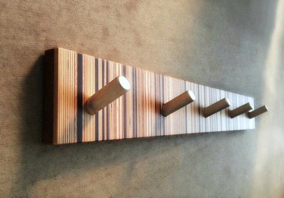 Modern Wood Coat Rack, Unique Striped Pattern, Coat Rack with (Five 