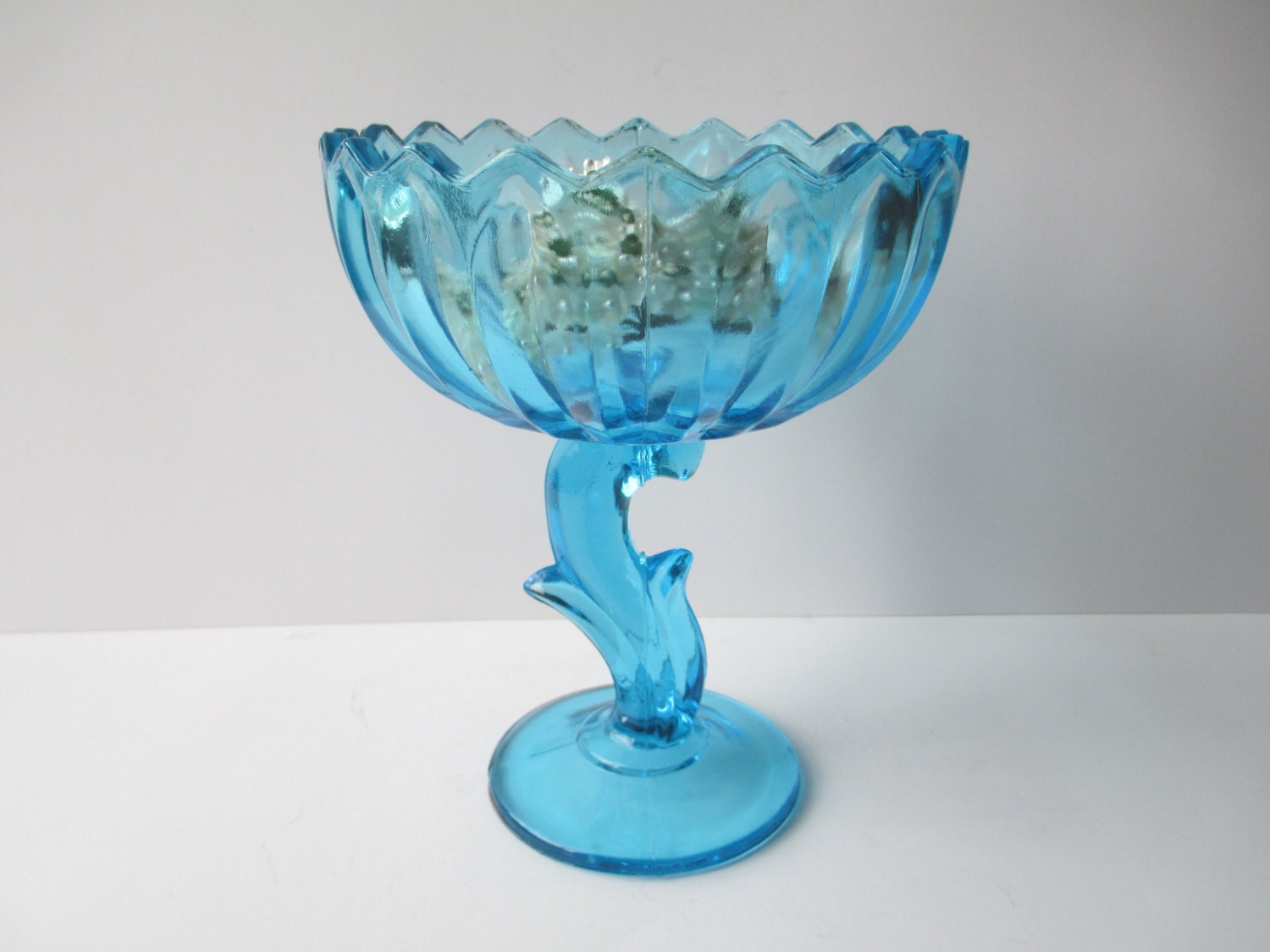 Vintage Indiana Glass Blue Lotus Compote